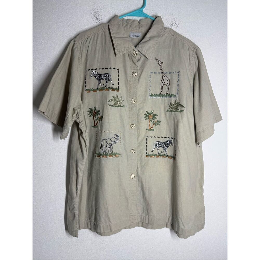 Cabin Creek Womens Linen Blend Button Up Shirt Safari Zebra Sz 2X See Notes